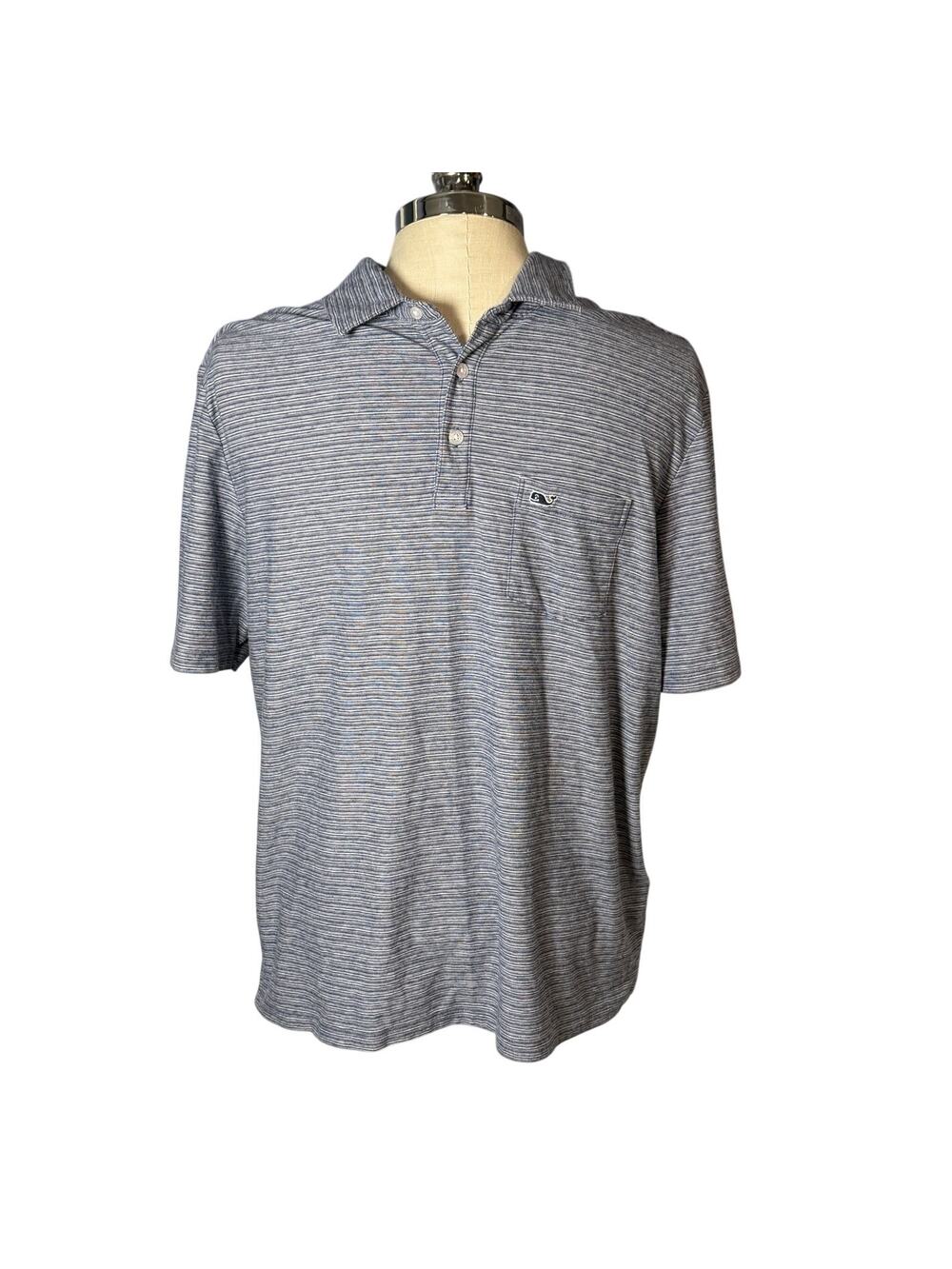 Vineyard Vines Mens Edgartown Polo Size Large Navy White Stripped Preppy Beach